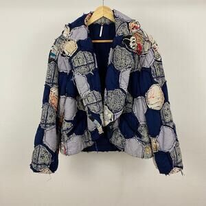 Free People Sahu Patchwork Jacket - Indigo - Size XS